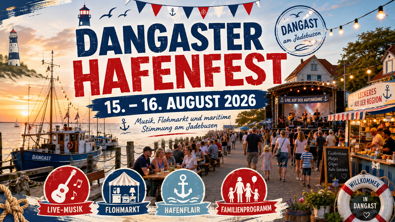 Dangaster Hafenfest 2026: Musik, Flohmarkt und maritime Stimmung am Jadebusen